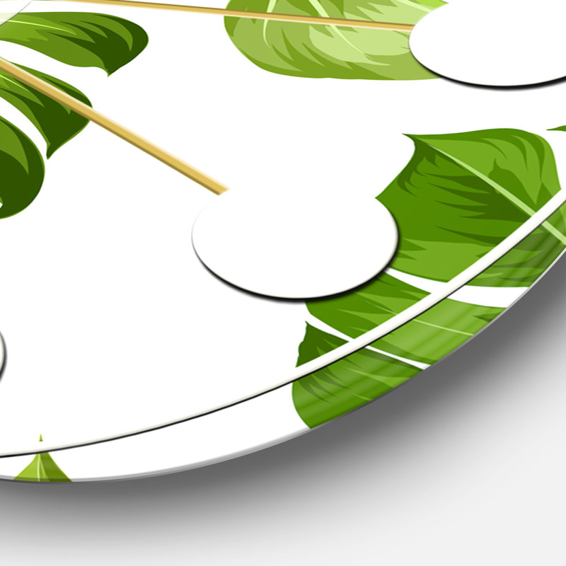 Tropical Palm Leaves II - horloge murale moderne Mid-Century, Surdimensionné