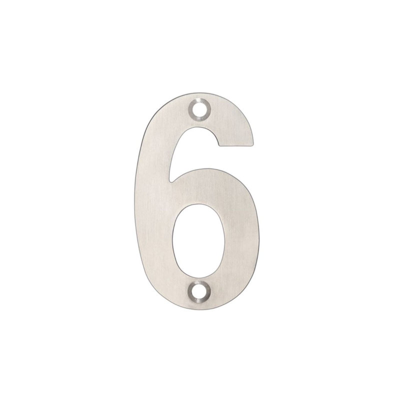 7.5cm H Stainless Steel House Number, 6, Satin Stainless