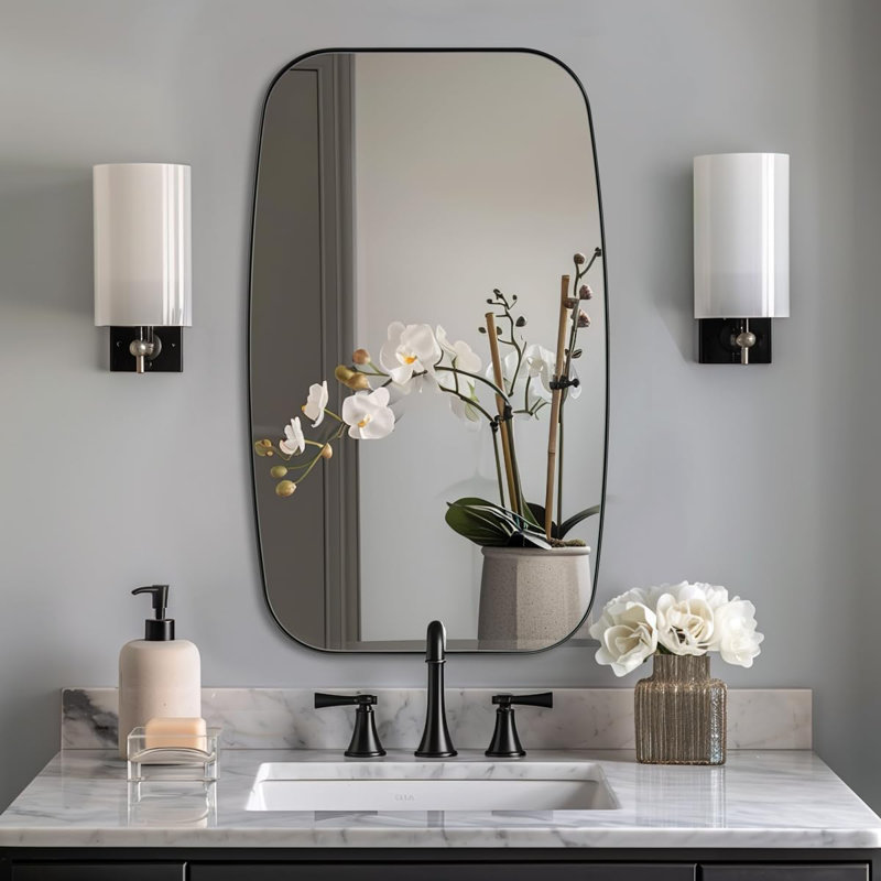 Modern Oblong Oval Bathroom Vanity Mirror | Stainless Steel Frame, Matte Black, 36" x 24"