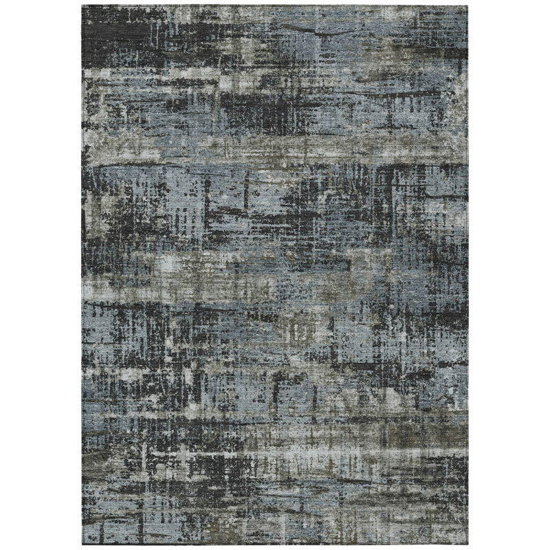 Tapis extérieur lavable géométrique gris anthracite et gris 5 pi x 8 pi