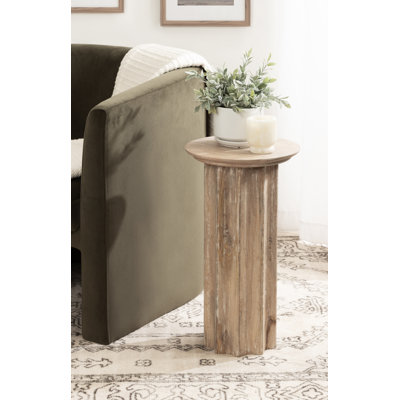 Scalloped Round Wood Side Table by Lark Manor