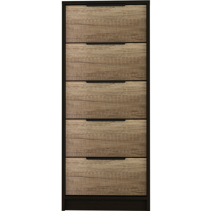 Commode 5 tiroirs, commode verticale, Noir / brun