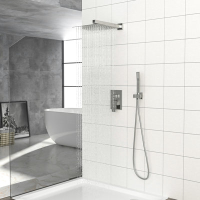 12 Inch Wall Mounted Square Dual Shower With Brushed Nickel Finish, - Scald Valve, Rainfall And Handheld For Comfortable Showers Function Head, Balanced Rough In Simple Installation