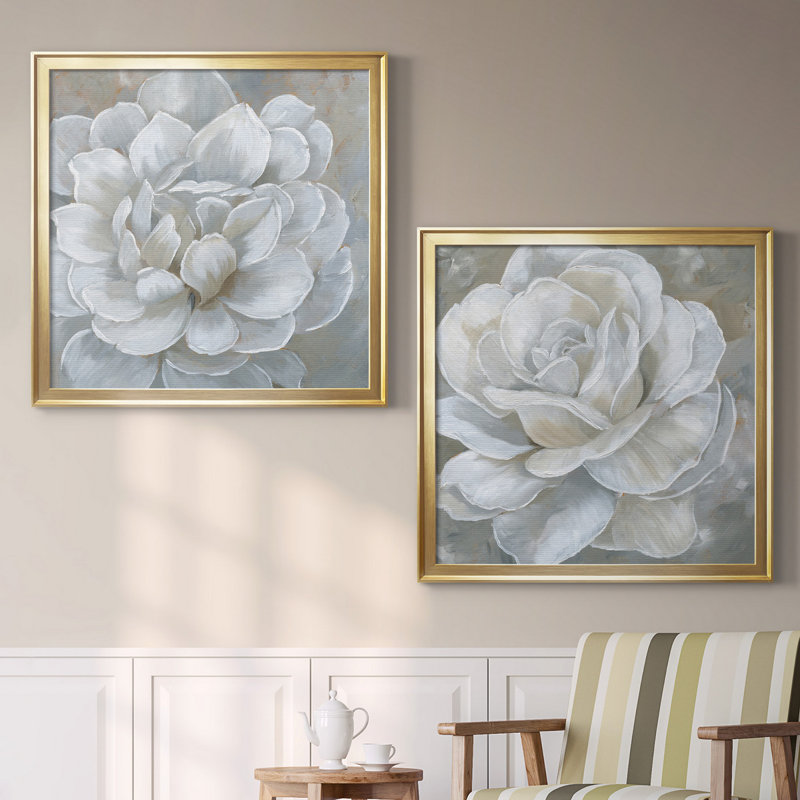 «Bombshell Bloom I», ensemble de 2 reproductions d'art sur toiles, Toile avec cadre argenté, H 26,5 po x l 53 po, Doré