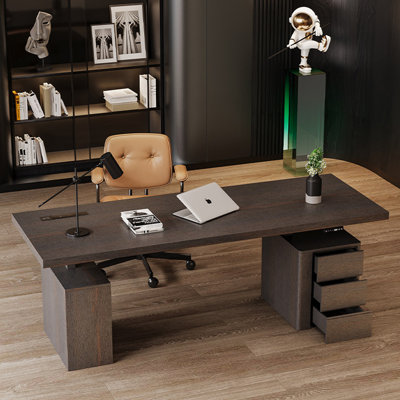 55.12"Italian luxury-style adjustable dark-brown office desk