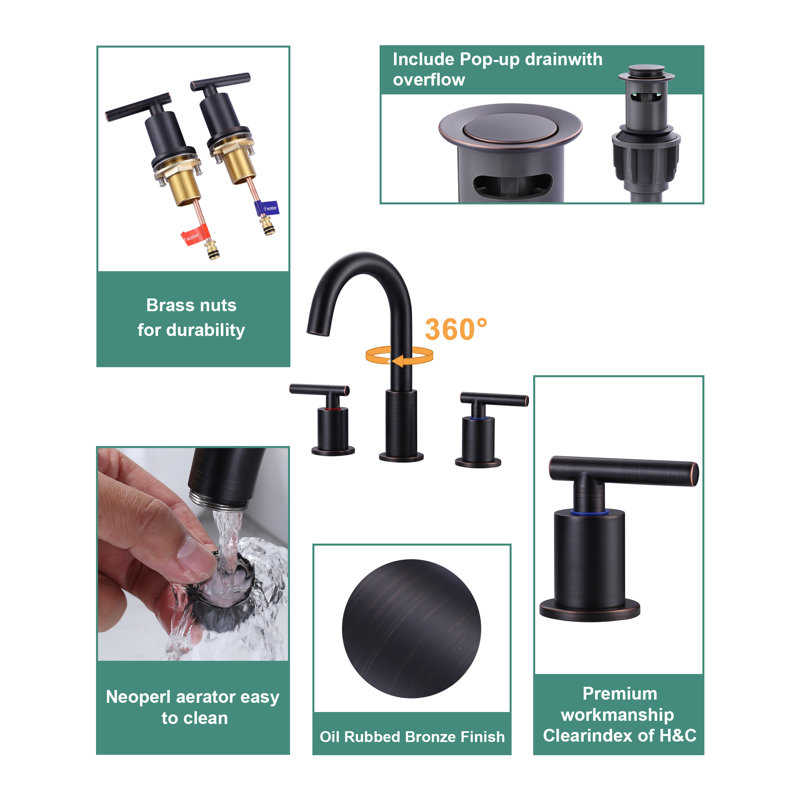 Oil Rubbed Bronze Double Handle Widespread Bathroom Faucet