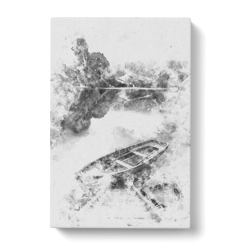 Docked Rowing Boat In The Mountains - Wrapped Canvas Painting, 50cm H x 35cm W x 3cm D