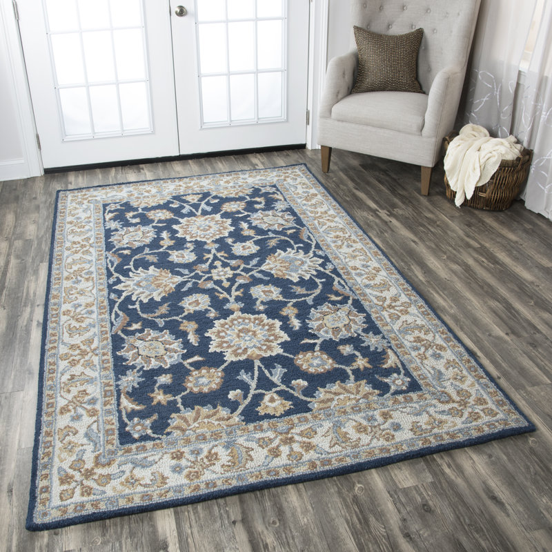 Tapis bleu en laine touffeté à la main Onca, Rectangle 9 pi x 12 pi