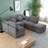 Modular Sofa Set with Ottoman & USB Ports U Shaped L Shaped 86.6 Inch Chenille Grey