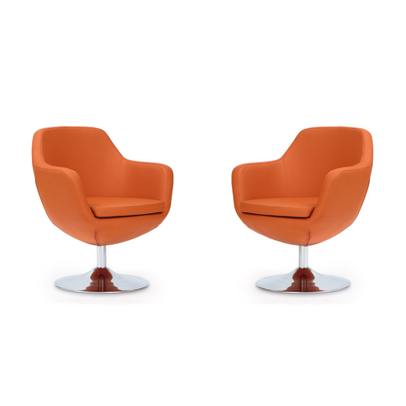 Fauteuil ballon pivotant en métal Caisson, Similicuir orange