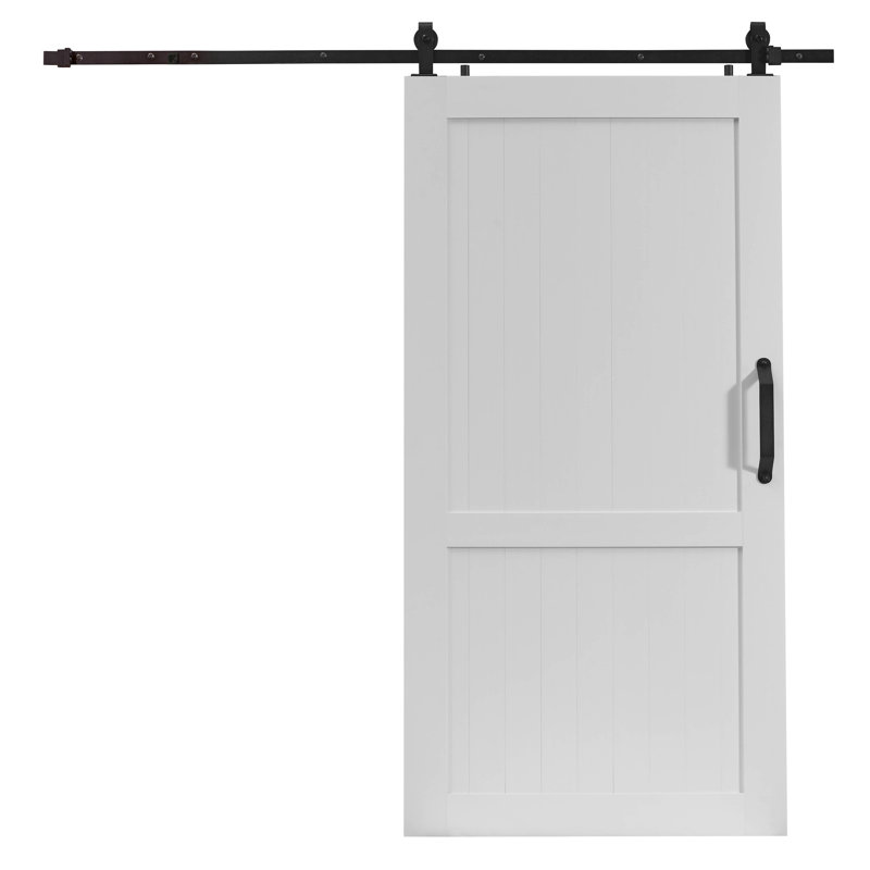 Millbrooke White PVC Vinyl Sliding Barn Door Kit with Black Hardware