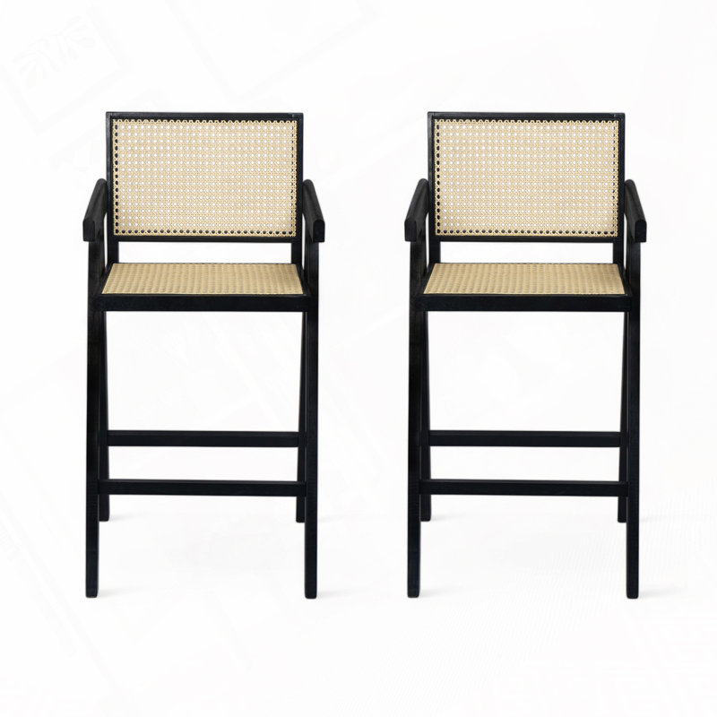 Tabouret de bar avec siège canne, Noir