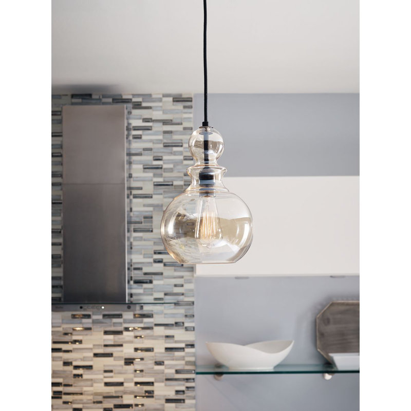 Luminaire suspendu en forme de goutte à 1 lumière Theron, Bronze antique, Champagne