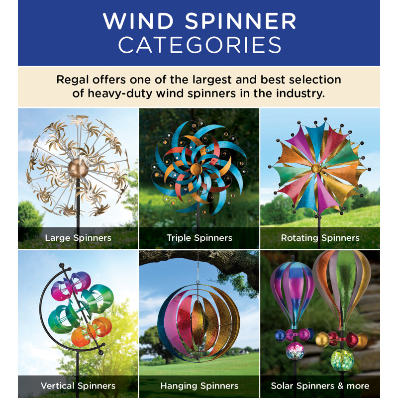 Copper Patina Solar Vertical Wind Spinner with Crackle Glass Ball