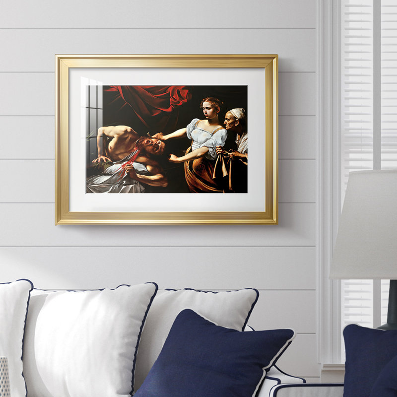 «Judith Beheading Holofernes-Caravaggio», reproduction encadrée avec passe-partout et verre 1599-1602, 18,5 x 24,5, Or