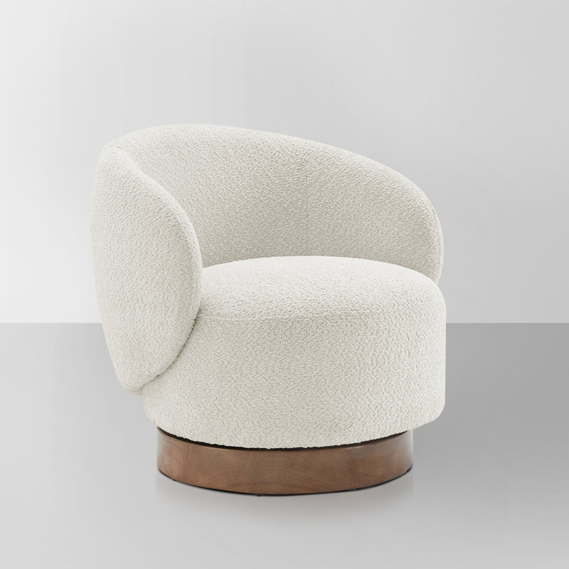 Modern Swivel Barrel Chairs With Wood Base, Cream
