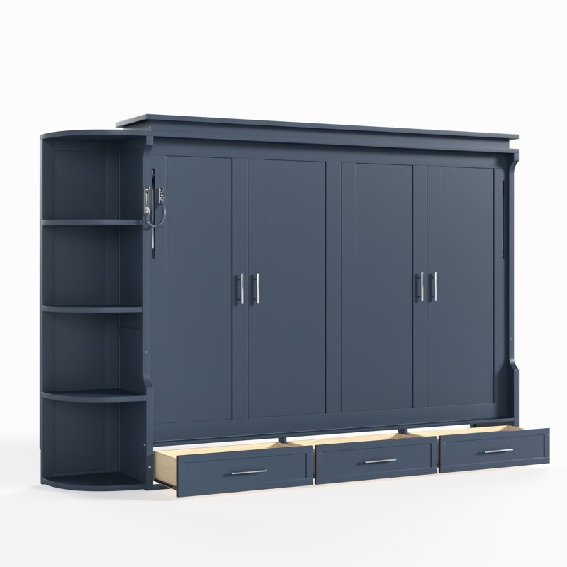 Lit plateforme escamotable de conception moderne avec rangement, armoires latérales et tiroirs, fabrication durable, Blue