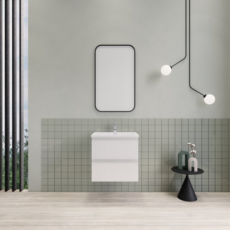 Meuble-lavabo flottant moderne simple Alcester Ivy Bronx, Blanc lustré