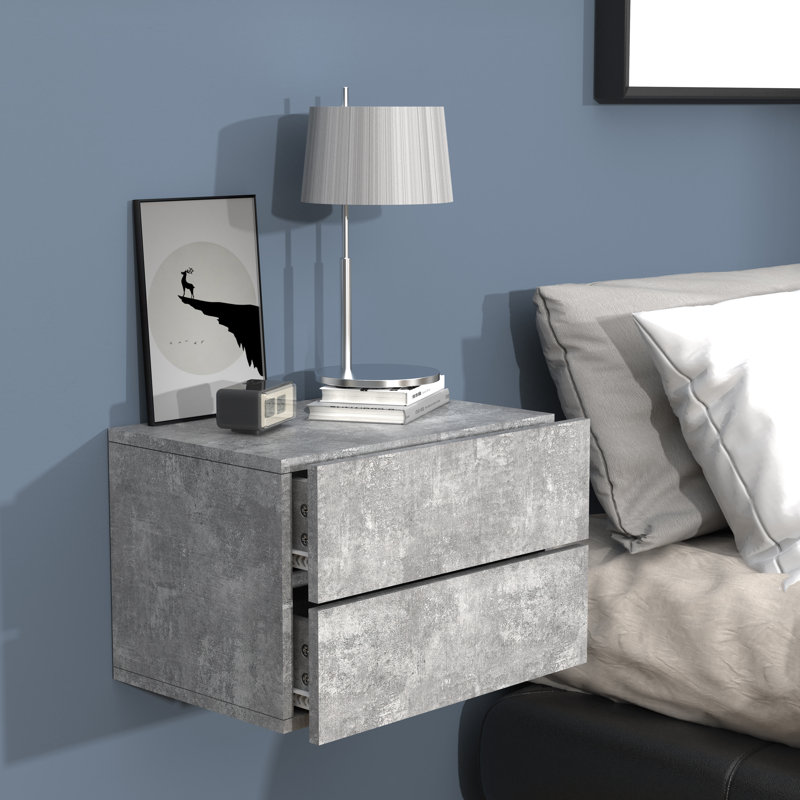 Avyion Manufactured Wood Bedside Table, in Grey, 30cm H x 45cm W x 32cm D