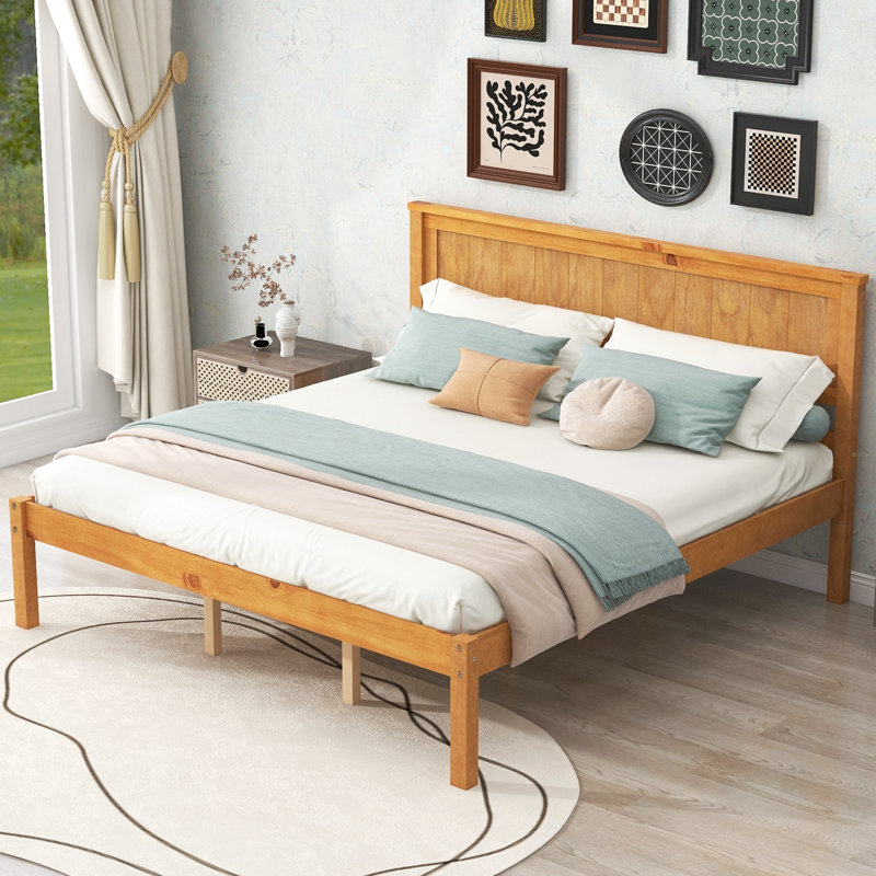 Grand lit plateforme avec tête de lit, Naturel