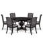 L'ensemble de table de cuisine 5 pièces comprend une table de cuisine ronde et moderne et 4 chaises en polyester gris foncé à haut dossier avec une finition noire sablée.-1081838911-1086365534