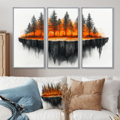 Forêt d'automne sur bois, diapositive Harmony II - art mural sur toile forêt - 3 panneaux