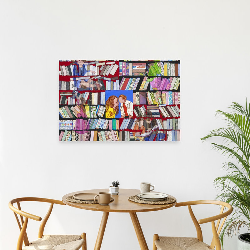 Murmures parmi les livres - Affiche murale colorée et vibrante représentant une architecture contemporaine, H 24 po x l 36 po