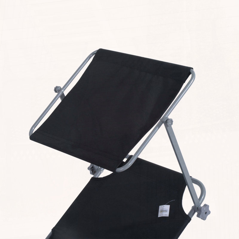 Chaise longue pliante avec auvent réglable, Noir