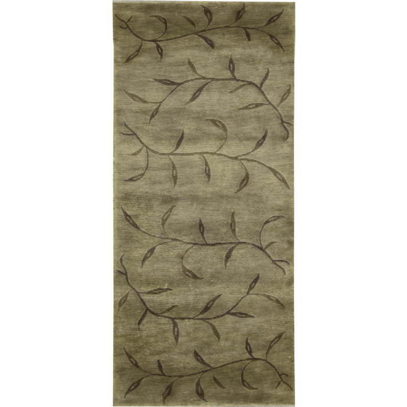 Hand-Knotted High-Quality Light Green Runner
