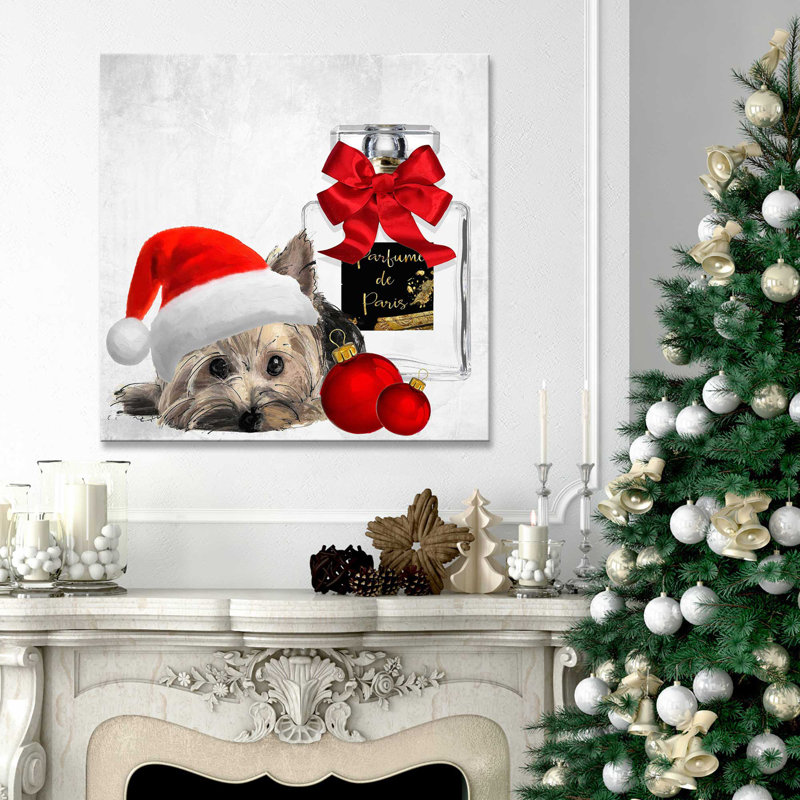 «Christmas Holiday Yorkie (Square)» par By Jodi - impression, Toile tendue, H 28 po x l 28 po x P 1,5 po