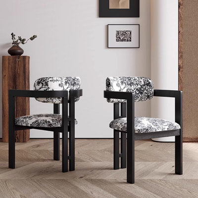 Chaise avec accoudoirs à dossier solide noir et blanc (ensemble de 2)