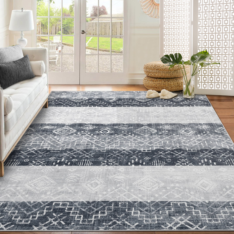 Tapis moderne antidérapant pour la salle à manger Boho, Rectangle 5 pi x 7 pi