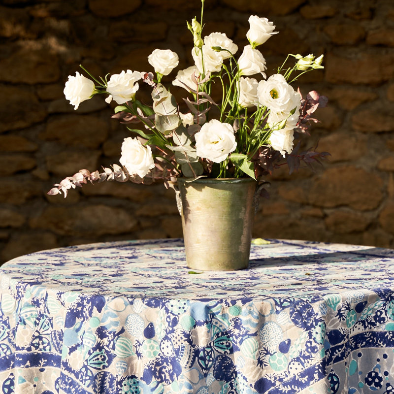 Leston Tablecloth, 59" x 59" Square, Blue/Gray