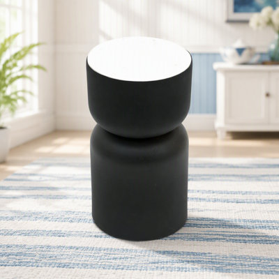 Modern Side Table with White Marble Top & Black Metal Frame
