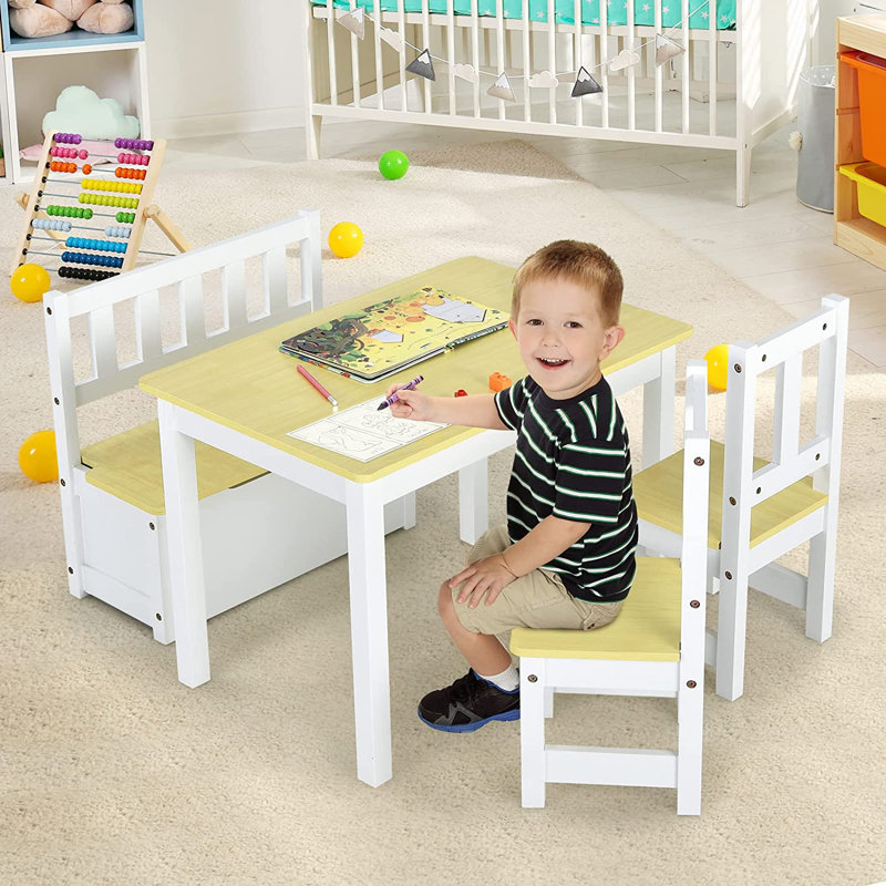 Dunstable Kids 4 Piece Rectangular Play Or Activity Table and Chair Set, Yellow