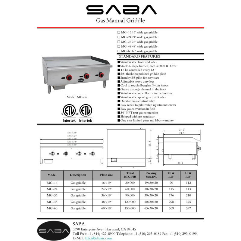 SABA 60000 BTU Griddle