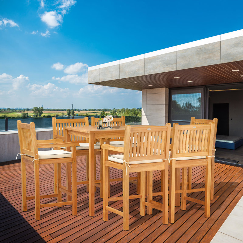 6 - Person Teak Solid Wood Patio Dining Set Umbrella Hole Included Rectangular Table with Cushions Included