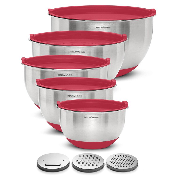 Viking 10 Piece Stainless Steel Mixing Bowl Set with Lids Red