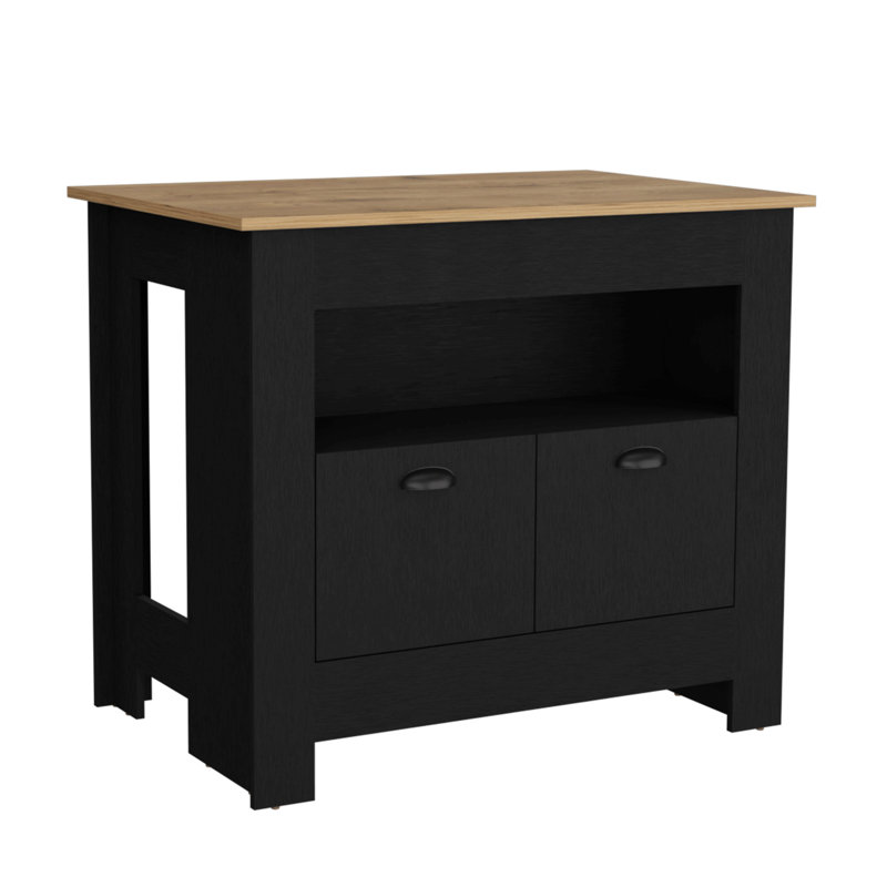 Kitchen Island 35" H, 2 Doors, 3 Shelves, Macadamia, Black