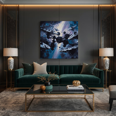 «Space Space station silhouettes», art mural sur toile grise