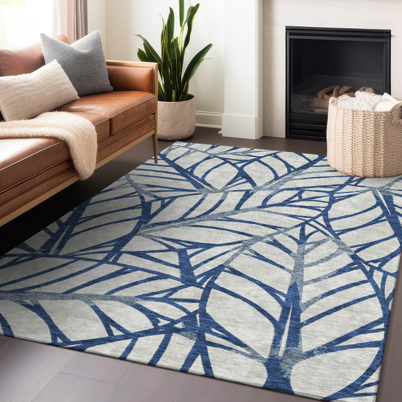 Premium Machine Washable Lisse Navy Rug, Rectangle 10' x 14'