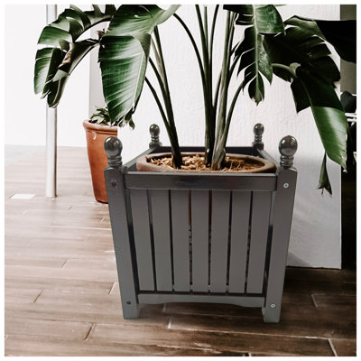 Boîte à fleurs d'extérieur en bois massif noir - Pot de fleurs de jardin carré pour patio, porche et terrasse