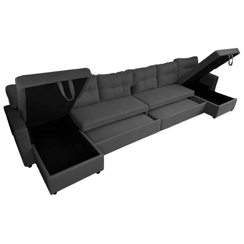Upholstered U-Shaped Sectional Reversible, Steel Gray Cotton Blend