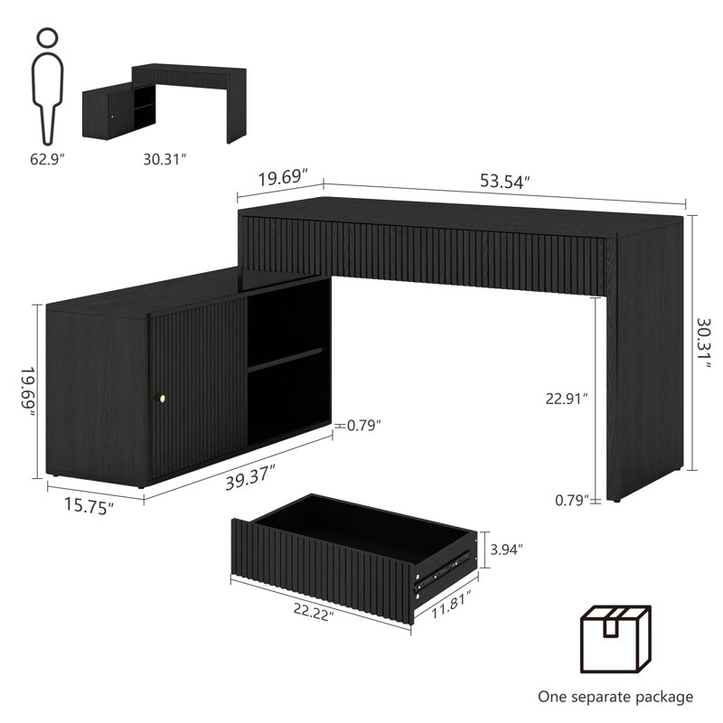 Bureau de direction en L Larose, Noir, noir, noir, noir