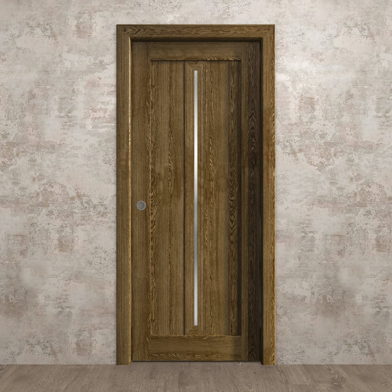 Sliding Pocket Door | Ego 5014 | Kit Rail Hardware | Solid Wood Interior Bedroom Modern Doors, Marble Oak, 42'' x 80''
