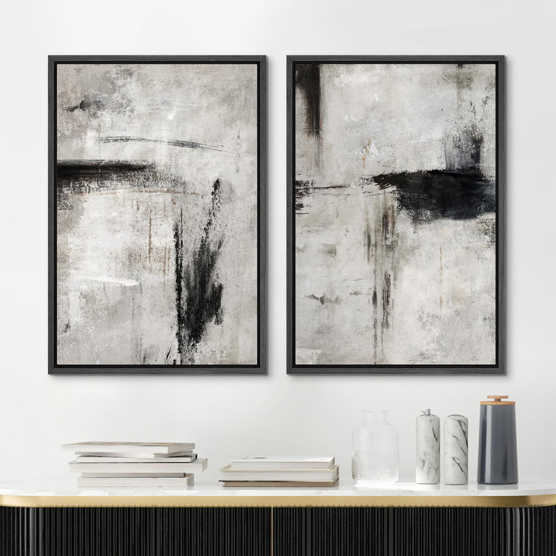 Ensemble de 2 pièces encadrées sur toile Greenish, H 24 po x l 16 po x P 1,5 po, Noir