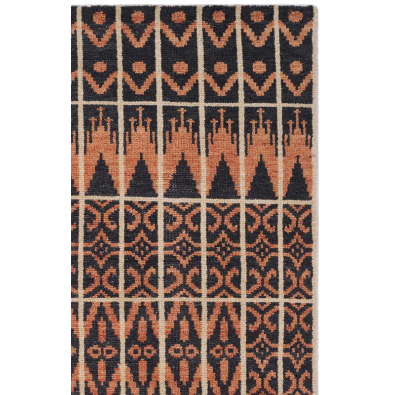 Alimatou Hand Knotted Wool/Cotton Southwestern Rug in Orange/Black, Rectangle 3' x 5'