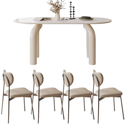 Ensemble de table de salle à manger ovale crème
