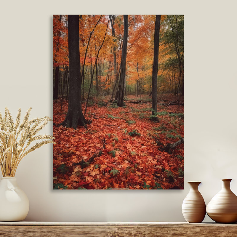 Feuilles d'automne dans la forêt d'érable - décoration murale arbre séquoia, Sans cadre, métal, H 32 po x l 24 po