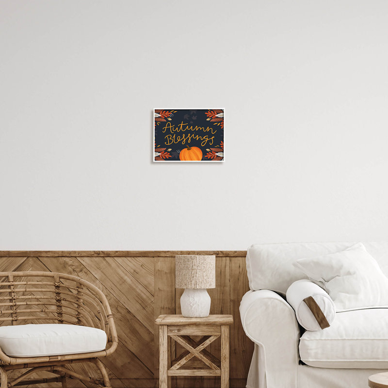 Autumn Blessings Fall Leaves at-230, H 11 po x l 14 po x P 1,5 po, Giclée encadrée blanc bord de mer
